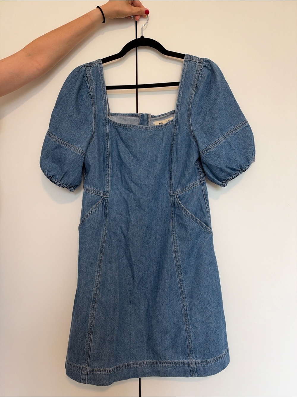 Madewell Denim Puff-Sleeve Mini Dress - Light Blue
